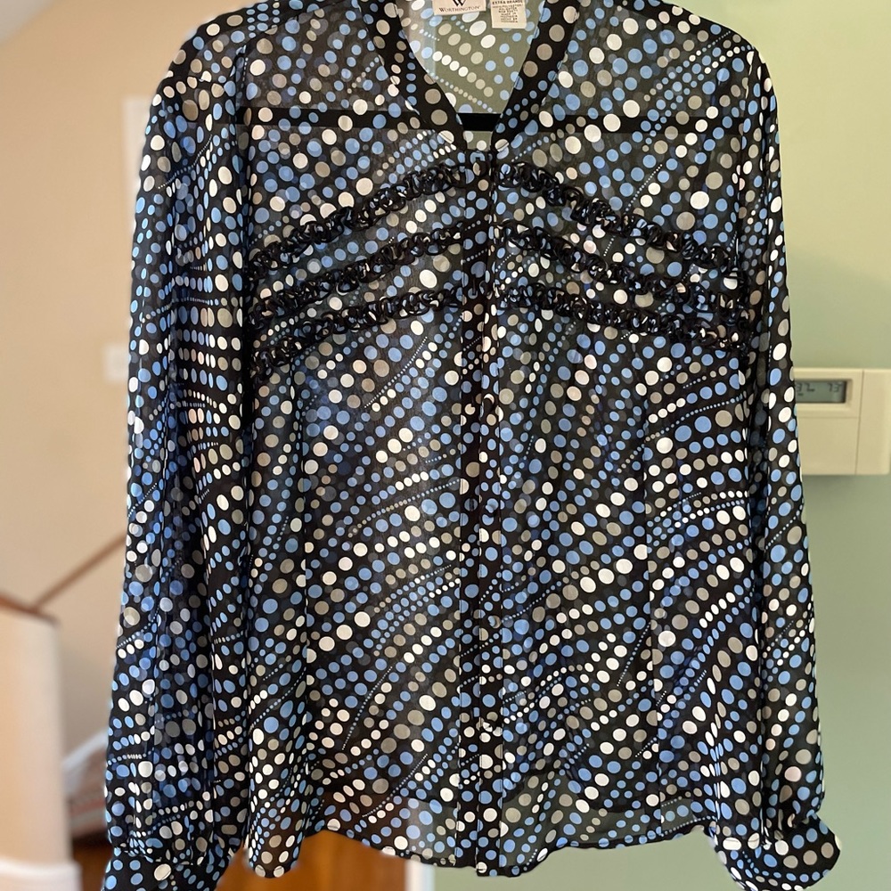 WORTHINGTON Blouse. Blue Black and White XL. Button Down